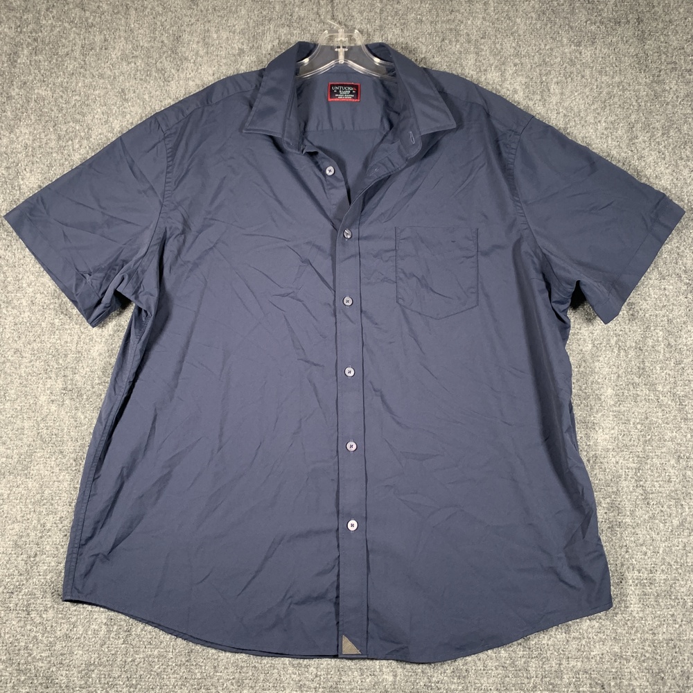 UNTUCKit Shirt Mens XL Blue Solid Short Sleeve Button Front Relaxed Fit